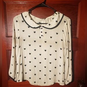 Heart Polka Dot Cream/Black Blouse Small